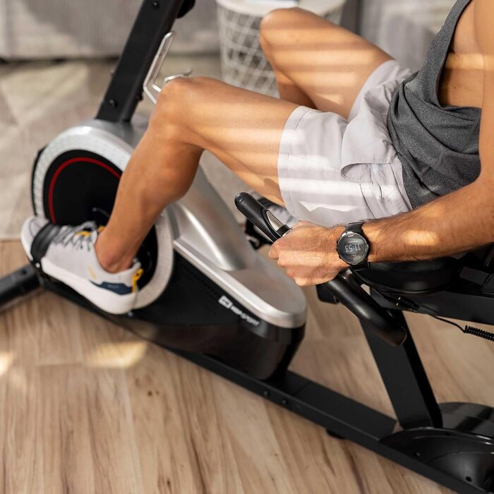 Велотренажер Hop-Sport Liegeergometer з LCD-дисплеєм, срібний - для дому, для літніх людей, витримує до 130 кг