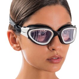 Окуляри плавальні AqtivAqua DX: широкий огляд, UV-захист, антизапіт, герметичні, для басейну та відкритої води, силіконовий ремінець, білі, прозорі лінзи