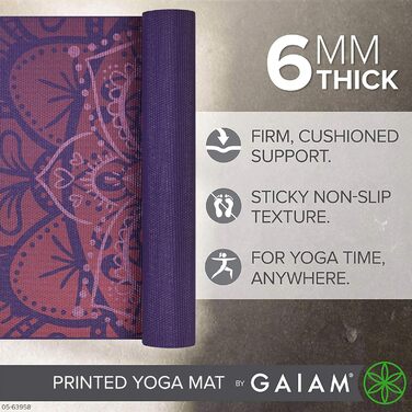 Йогамат Gaiam Premium 6 мм з антиковзаючим покриттям - для йоги, пілатесу та фітнесу (172x61x6 мм)