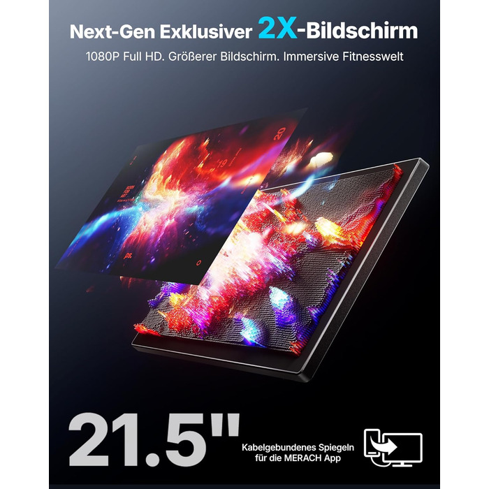 Велотренажер MERACH з магнітним опором, тихий, з покращеним амортизованим сидінням, власний додаток, стабільний H-фрейм, до 150 кг, блакитний з екраном