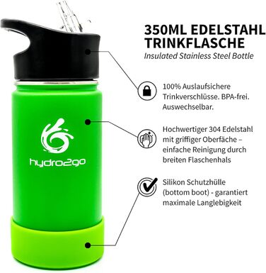 Дитяча термос-бутилка з нержавіючої сталі hydro2go 350 мл Pure Pink, без BPA, 2 кришки (з трубочкою та спортивна), герметична