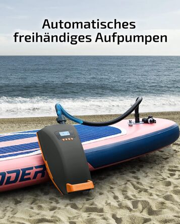 Надувний SUP насос Swonder Seawolf: акумуляторний, 20PSI, 6000mAh, з автоадаптером, чорний/мандарин
