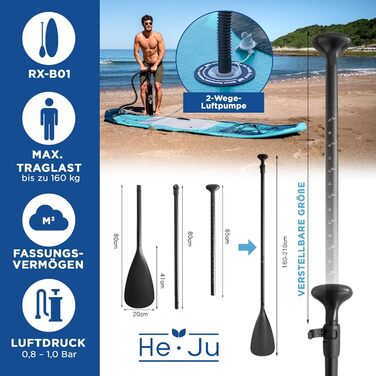 Надувна SUP-дошка He-Ju 335x84x15 см, водонепроникна, для початківців і досвідчених, з аксесуарами, синя