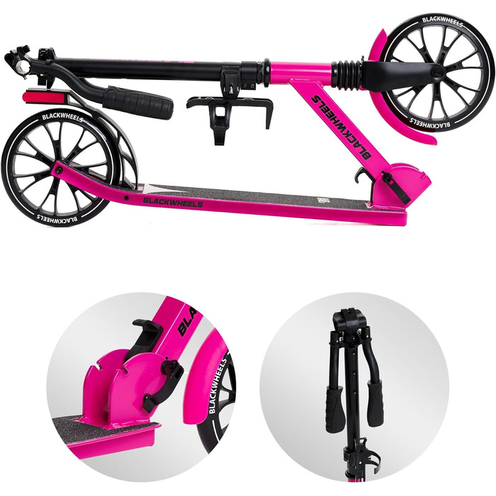 Самокат міський BLACKWHEELS Zoom City-Scooter 200мм, алюмінієвий, складаний, з амортизаторами, регульований кермо, чорно-рожевий