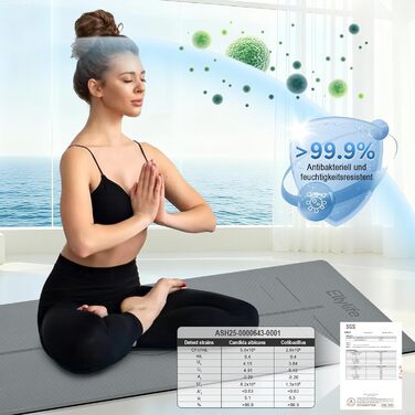 Протиковзкий килимок для йоги та пілатеса з еко-каучуку та TPE, 6мм, сірий — з лініями розмітки та ременем для перенесення