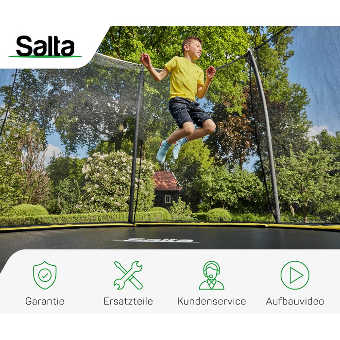 Круглий вуличний батут Salta Comfort Edition ⌀213/305/366см - комплект з захисним покриттям, сіткою та пружинами (TÜV geprüft, чорний/зелений/рожевий)