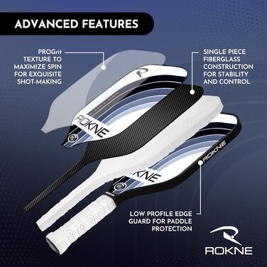 Професійна ракетка для піклболу ROKNE Curve Classic, скловолокно, сертифікована USAPA, ProGrit текстура для максимального обертання та потужності, з чохлом