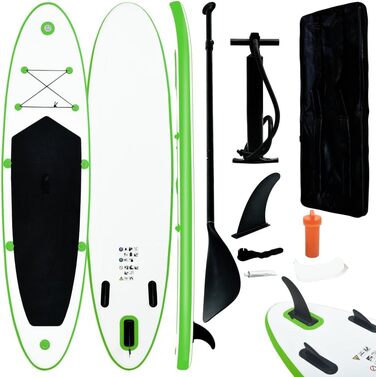 Надувна SUP-дошка vidaXL 360x81x10 см з веслом і сумкою, зелено-біла, комплект для серфінгу та падлбордингу