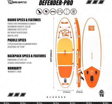 Надувний SUP-борд TIGERXBANG Defender Pro, 320 см, Orange