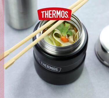 Термос STAINLESS KING для їжі чорний матовий 0,47л - нержавіюча сталь, герметичний, зберігає тепло 9 годин та холод 14 годин, з відкидним ложкою, BPA-free