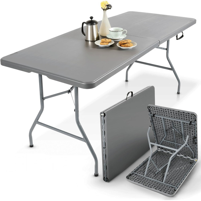 Складаний садовий стіл Arebos Buffettisch 182x74x74 см | Стіл для вечірки, відпочинку, кемпінгу | 8 осіб | Антрацит