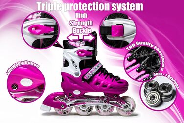 Регульовані ролики з підсвічуванням коліс для дітей та дорослих – ролери інлайн рожевого кольору L