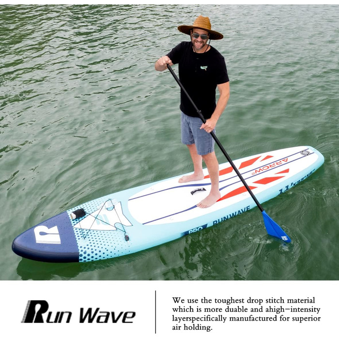 Надувна SUP-дошка Runwave з антиковзким покриттям, комплект аксесуарів, широка стійка, плавники для контролю, для підлітків і дорослих початківців