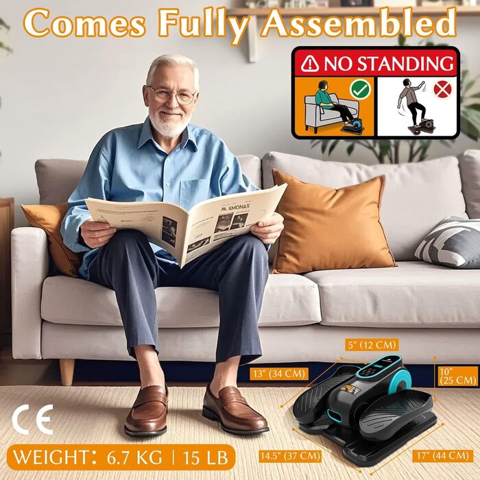 Електричний еліптичний тренажер Amonax, міні крос-тренажер для дому, сидячий велотренажер для літніх людей, кардіо тренажер під стіл, чорний Pro