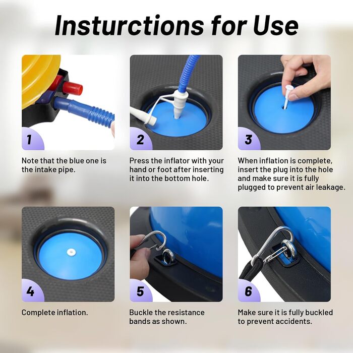 Йога-м'яч Ativafit для балансу та фітнесу 60*18 см, до 300 кг, з помпою та еспандером (блакитний)