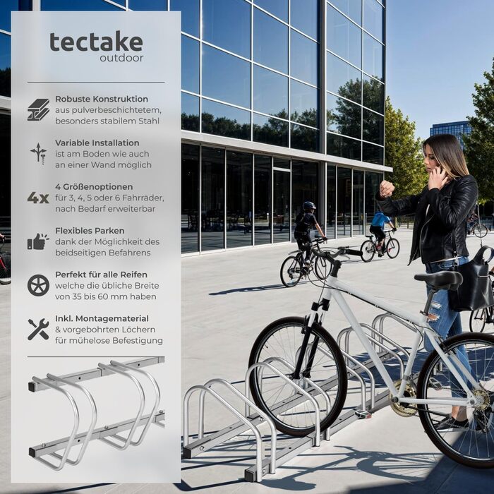 Підставка для велосипедів tectake®: для 4-5 велосипедів, електровелосипедів, гараж, стійка на підлозі або стіні