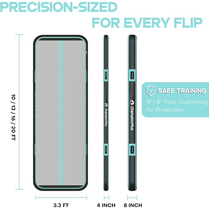 Надувна гімнастична матка Track 5м з електричним насосом, йога-килимок, тренувальний килимок для кемпінгу та фітнесу, двосторонній м'ятно-зелений (чорно-м'ятний, 400x100x10см)