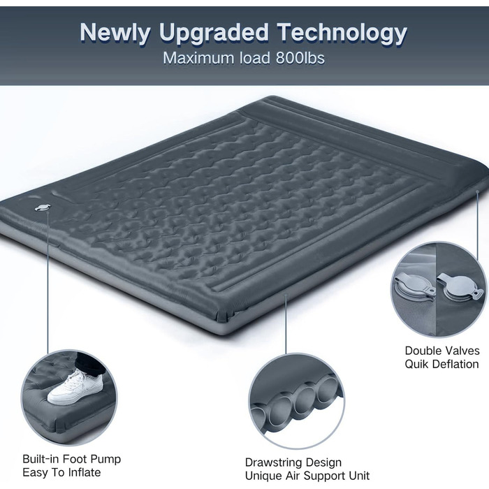 Надувний килимок для кемпінгу з інтегрованим насосом, 12.7 см, з подушкою, компактний для подорожей, туризму та відпочинку на природі (Оранжево-Чорний)