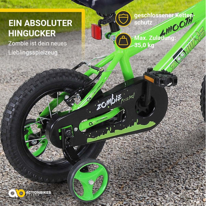 Дитяче велосипед Actionbikes Zombie 12/16/20 дюймів - V-Brake гальма, захистники, для дітей 2-9 років, для дівчаток та хлопчиків