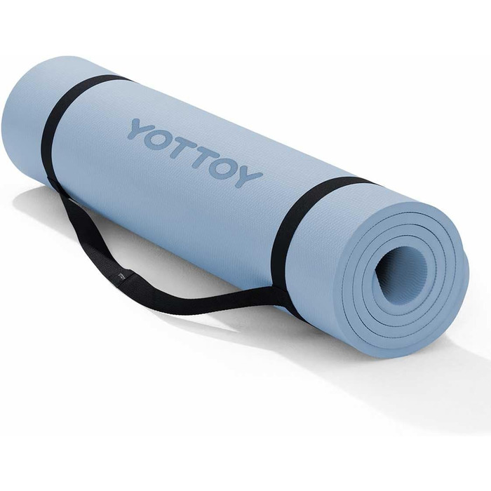 Йога мат YOTTOY, професійна товста килимок для йоги (183 x 1,27 см), TPE, неслизький, для йоги, пілатесу, фітнесу, з ремінним кріпленням, блакитний