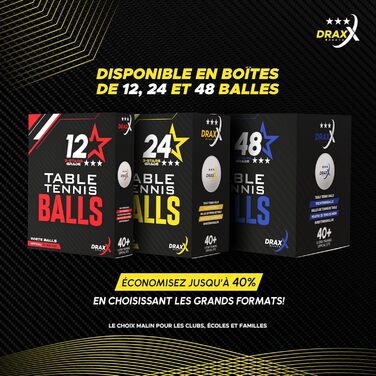 Турнірні тенісні м'ячі для настільного тенісу, 3 зірки, розмір 40+, 24 шт.