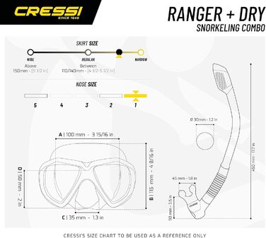 Набір для снорклінгу CRESSI Ranger Dry для дорослих, маска і трубка, універсальний