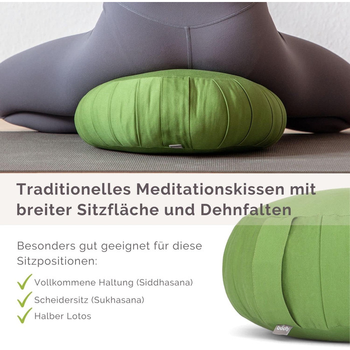 Подушка для медитації Bodhi Zafu ECO: Класична кругла подушка для йоги з органічної бавовни та дрібного жита, висота 19 см (оливково-зелений)
