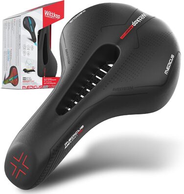Велосипедне сідло WITTKOP з інноваційною системою 5 зон Medicus та ортопедичною піною Memory Foam. Зручне сідло для жінок та чоловіків. MTB, Trekking, City Trekking сідло