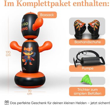 Боксерський мішок дитячий Lululearn® з поворотним верхом, з рукавичками для боксу (від 2 років) для хлопчиків та дівчаток: бокс, карате, тхеквондо