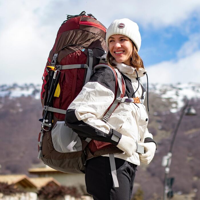 MOUNTAINTOP туристичний рюкзак 80 л з дощовиком для чоловіків і жінок, великий рюкзак для подорожей, кемпінгу та трекінгу, бордовий