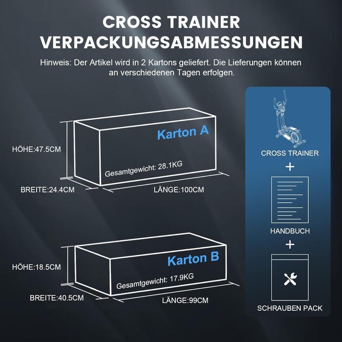 Еліпсоїдний тренажер для дому, ультратихий магнітний тренажер з 16 рівнями опору, 8 кг маховик, 42 см довжина кроку, LCD-монітор, датчик пульсу, максимальна вага користувача 150 кг, чорний колір, LCD монітор (Classic)