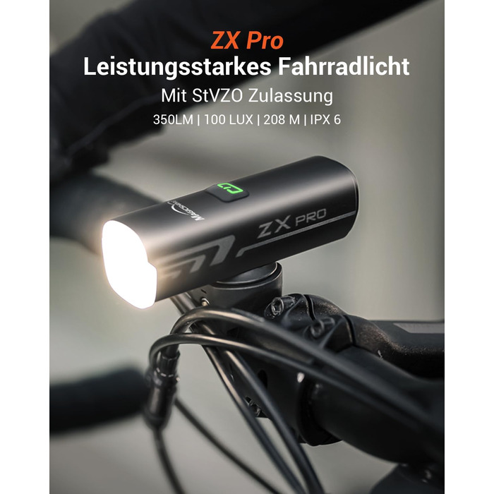 Передній велосипедний ліхтар MagicShine ZX Pro 100 Lux, LED фара з 3 режимами світла, водонепроникна IPX6, USB-зарядка, сертифікована StVZO