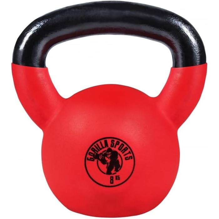 Kettlebell GORILLA SPORTS 2-32 кг, чавунна, з вініловим покриттям, для фітнесу та тренувань