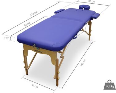 Масажний стіл WELLCORE, складаний, дерев'яний, екошкіра, 185x65 см, регульована висота, знімний підголівник, розширювачі для рук, отвір для обличчя, сріблястий, до 225 кг