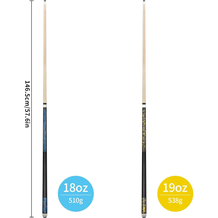 Більярдний кий LOTKEY 58'' (21 oz) з крейдою (2 шт.) - міцний кий з цілісного дерева для професійних гравців