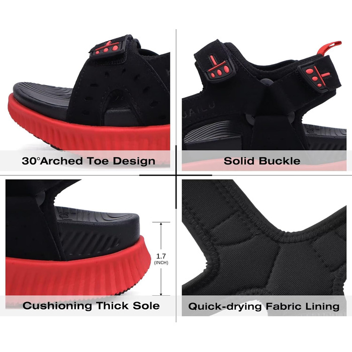 Чоловічі сандалі KuaiLu для трекінгу та відпочинку: ортопедичні, зручні, літні, пляжні, чорно-червоні, розмір 45 EU