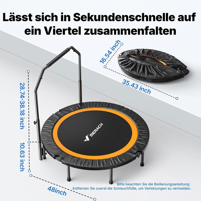 Міні-трамплін MERACH 122 см з ручкою - фітнес-трамплін, 150 кг, тихий, для дому