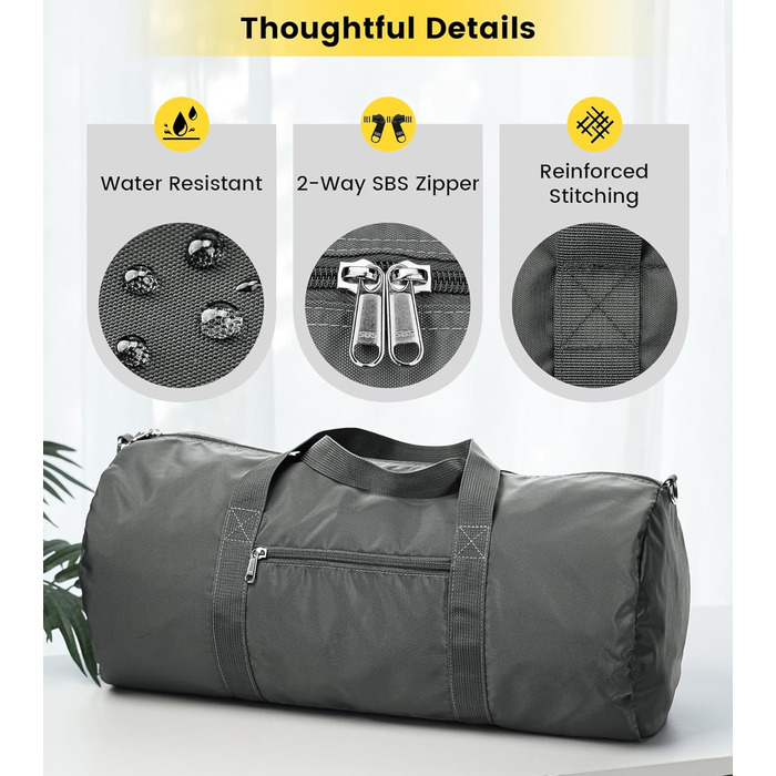 Спортивна сумка Vorspack для чоловіків та жінок — водонепроникна складна дорожня сумка для подорожей, спортзалу та ручної поклажі, сіра, 28 дюймів
