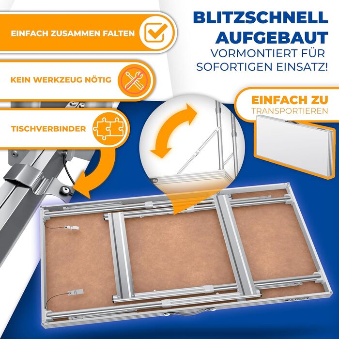 KESSER® Багатофункціональний стіл Profi 3-частини 100x60 см, білий - розкладний стіл для дому, ярмарку, кемпінгу, з навантаженням до 90 кг