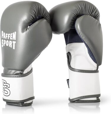 Боксерські рукавички Paffen Sport FIT з дихаючою сіткою на долоні для боксу, кікбоксингу, муай-тай, K1 та інших єдиноборств, білі (сірий/білий, 16oz)