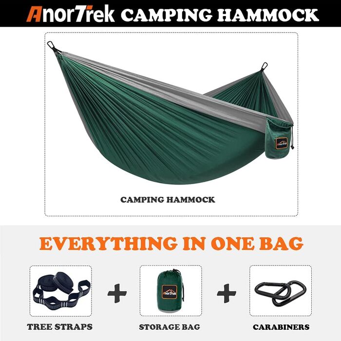 Гамак для кемпінгу AnorTrek, легкий, з двома стропами, нейлон, для відпочинку та подорожей, блакитний/темно-блакитний, 280x140 см
