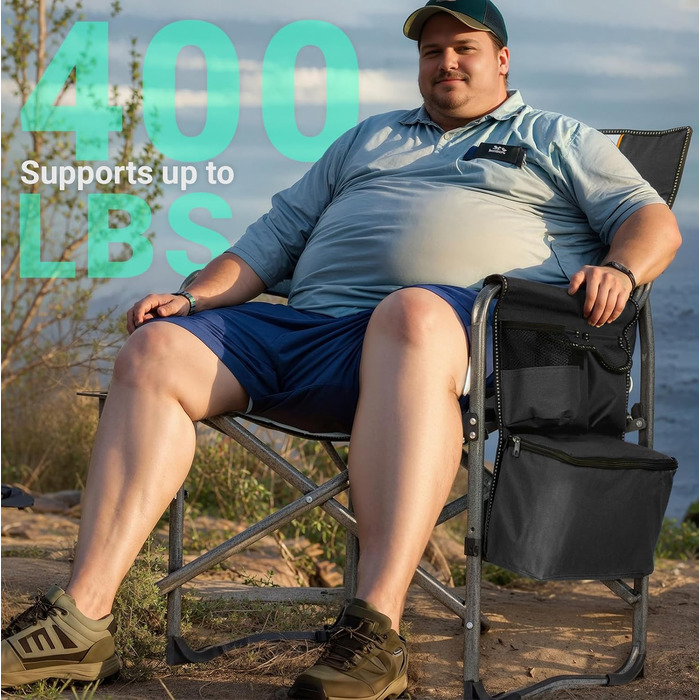 Крісло для кемпінгу OVERMONT: складне, з підспівателем та сумкою-холодильником - до 180 кг, чорне