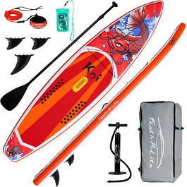 Надувна SUP-дошка FunWater Red KOI для серфінгу, комплект аксесуарів: регульоване весло, насос, рюкзак, страхувальний трос, водонепроникна сумка, для дорослих