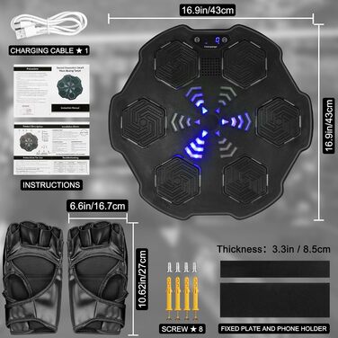 Інтелектуальна боксерська машина з музикою, тренажер для боксу на стіну, обладнання для боксу для дорослих та дітей, чорний