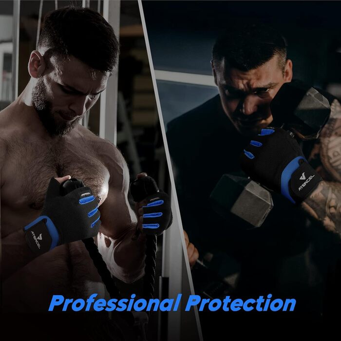 Рукавички для фітнесу ATERCE, тренувальні рукавички для кросфіту, бодібілдингу, велоспорту, залу, силових тренувань, спортивні рукавички для жінок та чоловіків (Синій, M)