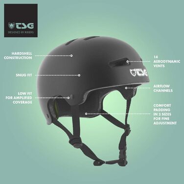 Шолом TSG Evolution для скейтборду, роликів, самоката, BMX, MTB, електровелосипеда, зелений, L/XL (57-59 см)