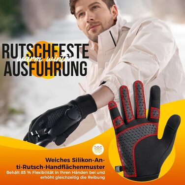 Рукавички PULIOU для чоловіків та жінок, зимові, теплі, для велосипеда, спорту, бігу, з сенсорним екраном, вітростійкі, антиковзні, чорні