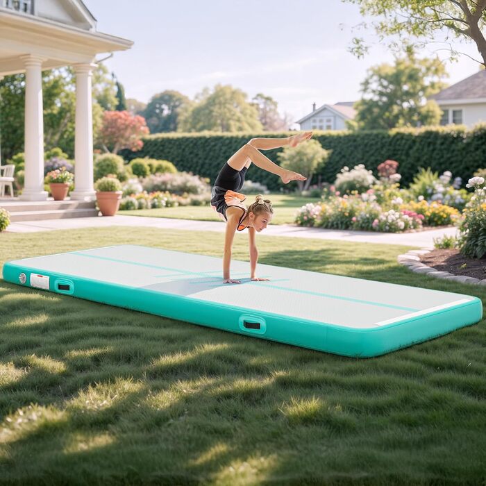 Мата для гімнастики DWVO Air Matte з повітряною помпою, 4м, з боковинами з карбону, зелена