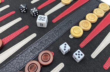 Настільна гра бекґеммон Melia Games для подорожей з натуральної нубукової шкіри, ручна робота, роликова, з дерев'яними фішками, чорний колір, оптичні дефекти
