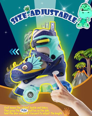 Дитячі ролики Kinder Dinosaurier з підсвічуванням, розмір регулюється, блакитні (26-29)